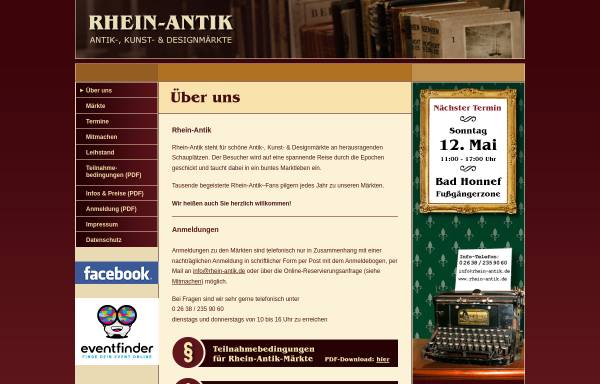 Vorschau von www.rhein-antik.de, Rhein-Antik, Antikmärkte in Köln, Bonn, Siegburg und Aachen
