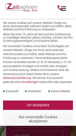 Vorschau der mobilen Webseite www.zeitwohnen.de, Zeitwohnen Rhein Ruhr GmbH