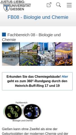Vorschau der mobilen Webseite www.uni-giessen.de, Fachbereich 08 Biologie, Chemie und Geowissenschaften