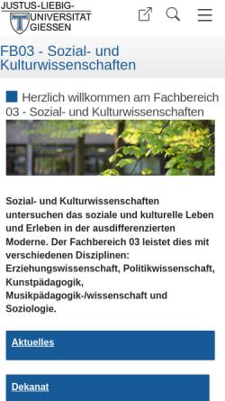 Vorschau der mobilen Webseite www.uni-giessen.de, Fachbereich 03 Sozial- und Kulturwissenschaften