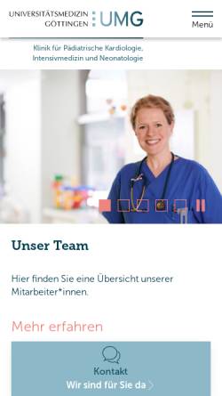 Vorschau der mobilen Webseite www.kinderherzklinik.de, Klink für Pädiatrische Kadiologie und Pädiatrische Intensivmdizin Göttingen