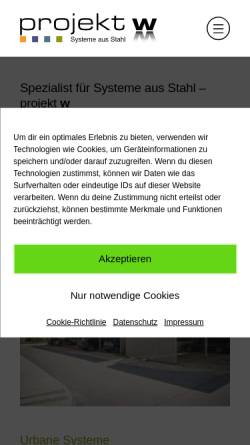 Vorschau der mobilen Webseite www.projekt-w.de, Projekt w – Systeme aus Stahl GmbH