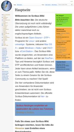 Vorschau der mobilen Webseite wiki.scribus.net, Scribus Public Wiki