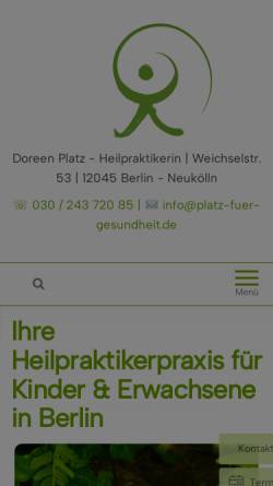 Vorschau der mobilen Webseite www.platz-fuer-gesundheit.de, Doreen Platz