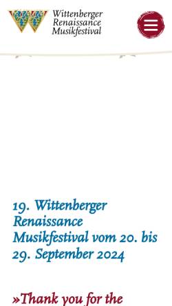 Vorschau der mobilen Webseite www.wittenberger-renaissancemusik.de, Wittenberger Renaissance Musikfestival