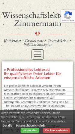 Vorschau der mobilen Webseite www.lektorat-zimmermann.de, Wissenschaftslektorat Martin Zimmermann