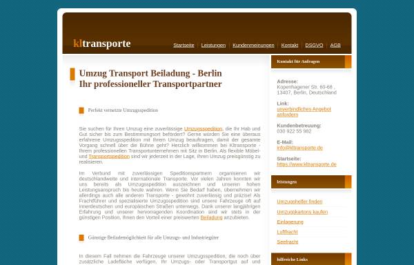 Vorschau von www.kltransporte.de, Transporte und Umzüge Berlin