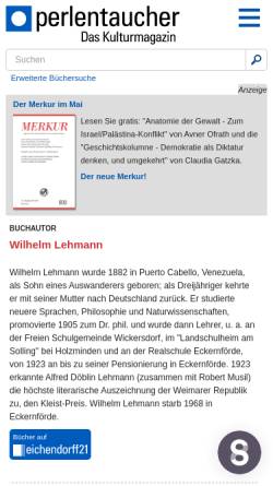 Vorschau der mobilen Webseite www.perlentaucher.de, Wilhelm Lehmann