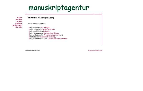 Vorschau von www.manuskriptagentur.de, Manuskriptagentur C. Noltenius