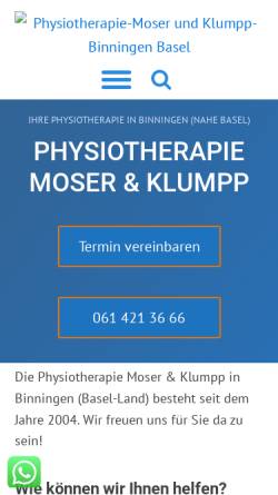 Vorschau der mobilen Webseite www.physiotherapie-binningen.ch, Physiotherapie Moser & Klumpp