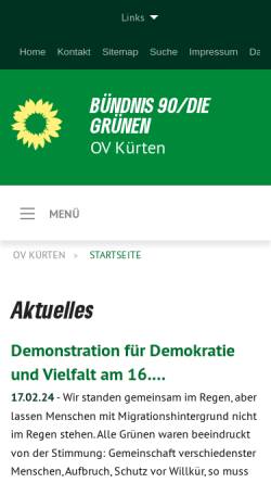 Vorschau der mobilen Webseite www.gruene-kuerten.de, Bündnis 90/Grüne in Kürten