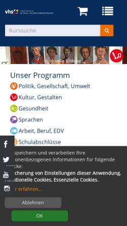 Vorschau der mobilen Webseite www.vhs-hro.de, Volkshochschule der Hansestadt Rostock