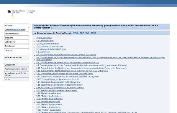 Vorschau von www.gesetze-im-internet.de, Gefahrgutverordnung Straße, Eisenbahn und Binnenschifffahrt - GGVSEB