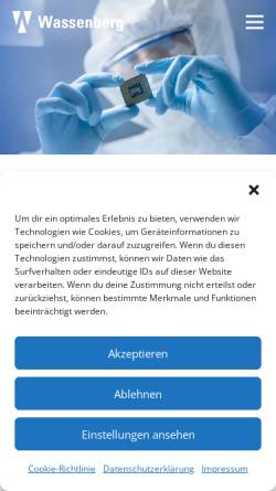 Vorschau der mobilen Webseite www.wassenberg-pr.de, Wassenberg Public Relations für Industrie & Technologie GmbH