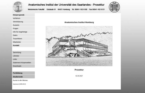 Vorschau von prosektur.de, Prosektur des Anatomischen Institutes der Universität des Saarlandes