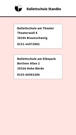 Vorschau der mobilen Webseite www.ballettschule-standke.de, Ballettschule am Theater