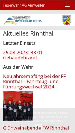 Vorschau der mobilen Webseite www.feuerwehr-rinnthal.de, Freiwillige Feuerwehr Rinnthal
