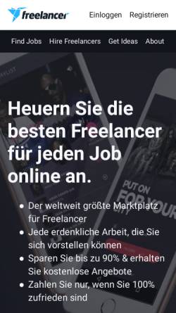 Vorschau der mobilen Webseite www.freelancer.de, Freelancer.de