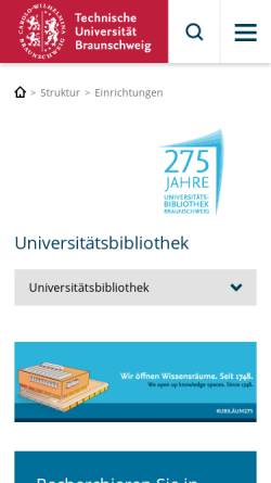 Vorschau der mobilen Webseite www.biblio.tu-bs.de, Universitätsbibliothek Braunschweig
