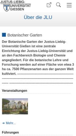 Vorschau der mobilen Webseite www.uni-giessen.de, Botanischer Garten Gießen
