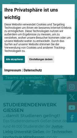 Vorschau der mobilen Webseite www.studentenwerk-giessen.de, Studentenwerk Gießen