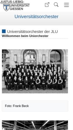Vorschau der mobilen Webseite www.uni-giessen.de, Universitätsorchester der Justus-Liebig-Universität Gießen