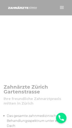 Vorschau der mobilen Webseite zahnarzt-zuerich-gartenstrasse.ch, Zahnärzte Zürich Gartenstrasse