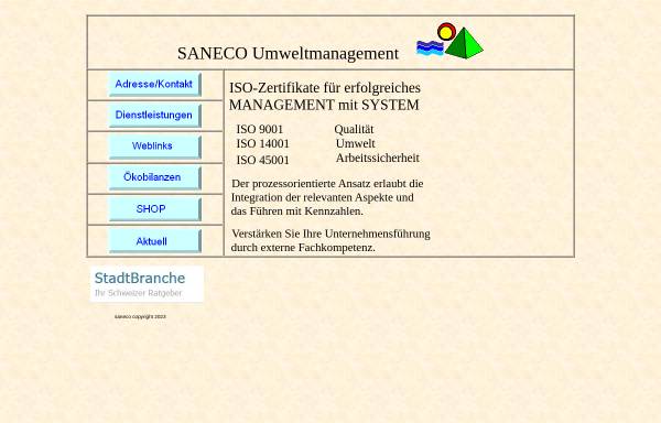 Vorschau von www.saneco.ch, Saneco Umweltmenagement - Dr. A. Schamboeck