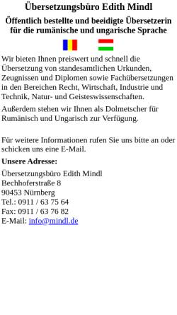 Vorschau der mobilen Webseite www.mindl.de, Übersetzungsbüro Edith Mindl