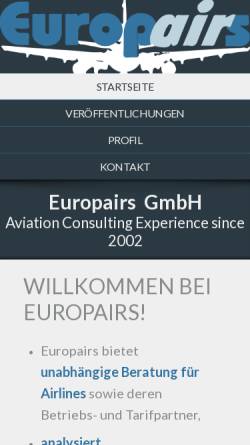 Vorschau der mobilen Webseite www.europairs.de, Europairs Luftfahrt-Beratung Eckhard Bergmann