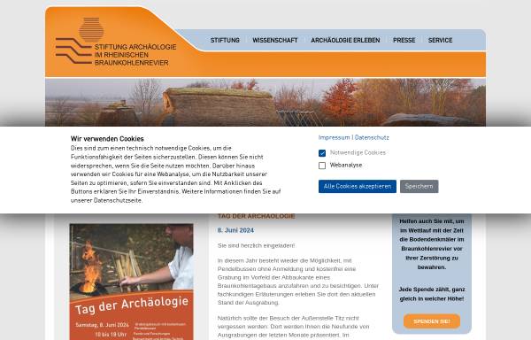 Vorschau von www.archaeologie-stiftung.de, Stiftung zur Förderung der Archäologie im rheinischen Braunkohlenrevier