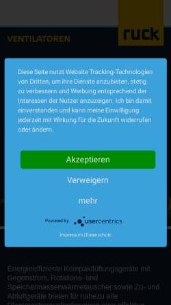 Vorschau der mobilen Webseite www.ruck.eu, Ruck Venilatoren GmbH