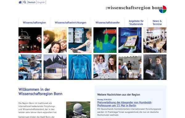 Vorschau von www.wissenschaftsregion-bonn.de, Wissenschaftsregion Bonn