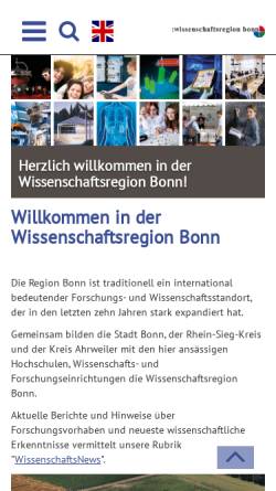 Vorschau der mobilen Webseite www.wissenschaftsregion-bonn.de, Wissenschaftsregion Bonn