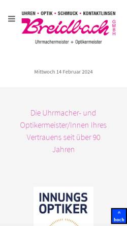 Vorschau der mobilen Webseite www.breidbachgmbh.de, Bredibach GmbH - Uhrmacher- und Optikermeister
