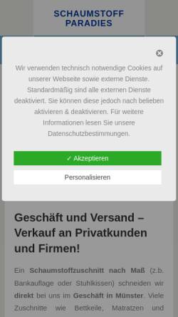 Vorschau der mobilen Webseite www.schaumstoffparadies.de, Schaumstoff Paradies Buhl