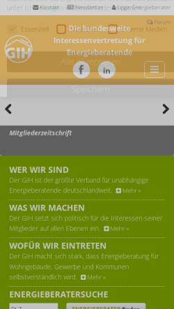 Vorschau der mobilen Webseite www.gih-bv.de, Gebäudeenergieberater Ingenieure Handwerker Bundesverband e.V.