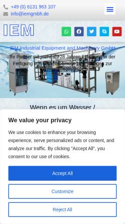 Vorschau der mobilen Webseite www.iemgmbh.de, IEM Industrial Equipment and Machinery GmbH