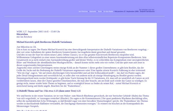 Vorschau von www.janreichow.de, Michael Korstick spielt Beethovens Diabelli-Variationen