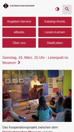 Vorschau der mobilen Webseite stadtbibliothek.rosenheim.de, Stadtbibliothek am Salzstadel Rosenheim
