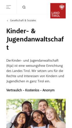 Vorschau der mobilen Webseite www.kija-tirol.at, Kinder- und Jugendanwaltschaft Tirol