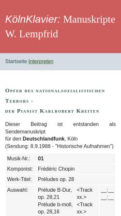 Vorschau der mobilen Webseite www.koelnklavier.de, Opfer des nationalsozialistischen Terrors – der Pianist Karlrobert Kreiten
