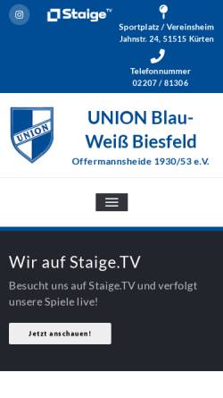 Vorschau der mobilen Webseite www.union-blau-weiss-biesfeld.de, Union Blau-Weiß Biesfeld