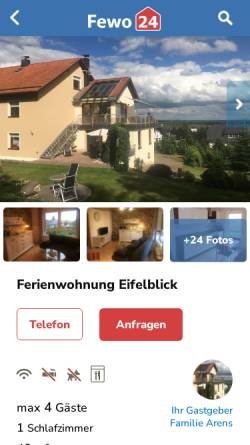 Vorschau der mobilen Webseite www.fewo-eifelblick.de, Ferienwohnung Eifelblick - Michael Arens