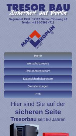 Vorschau der mobilen Webseite koplin-tresore.de, Max Koplin Tresorbau GmbH