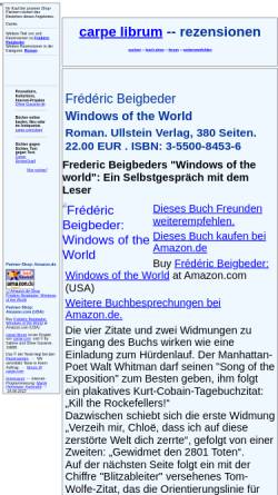 Vorschau der mobilen Webseite rezensionen.literaturwelt.de, Frédéric Beigbeder: Windows on the World