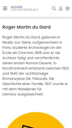 Vorschau der mobilen Webseite www.hanser-literaturverlage.de, Roger Martin du Gard (1881-1958)