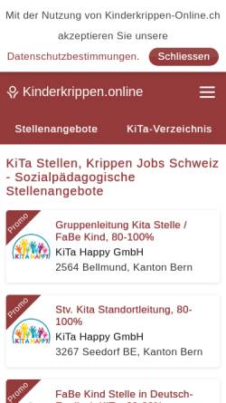 Vorschau der mobilen Webseite www.kinderkrippen-online.ch, Das interaktive Kinderbetreuungsportal der Schweiz