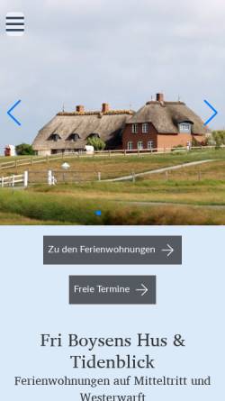Vorschau der mobilen Webseite www.halligferien.de, Fri Boysens Hus