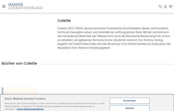 Vorschau von www.hanser-literaturverlage.de, Autoren-Profil: Colette